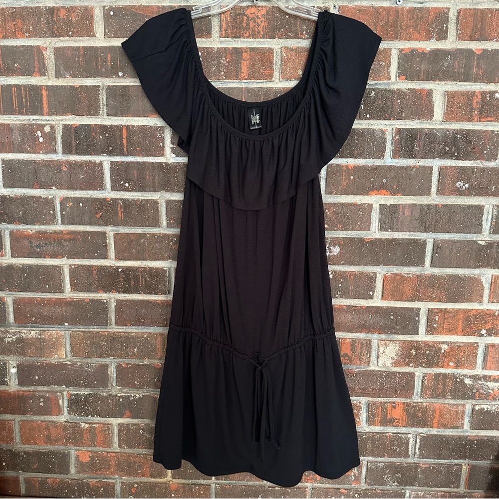 Black Endless Sun Short Sleeve Elastic Waist Swimsuit Coverup Dress